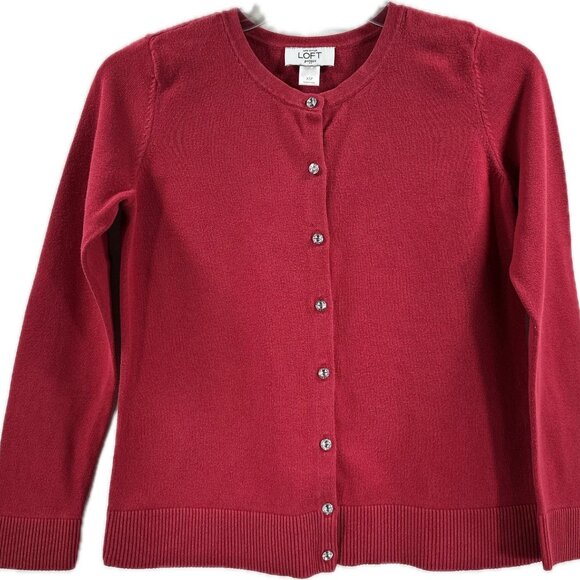 Ann Taylor Loft Petite Women's Red Cardigan Rhinestone Button Front Size XSP - Picture 4 of 6